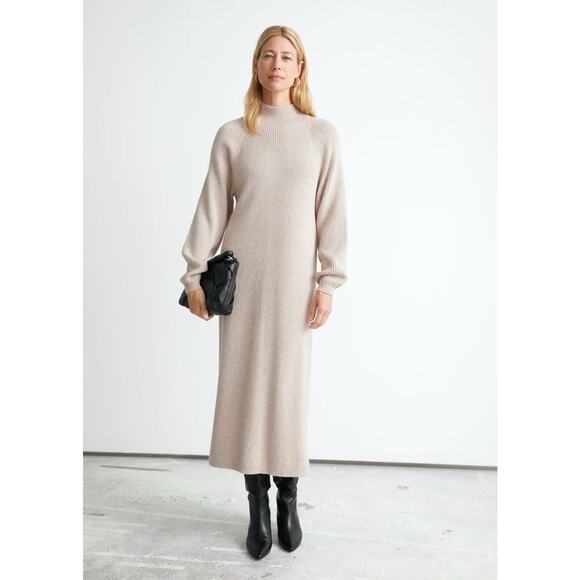 & Other Stories Cream Wool Knit Maxi Sweater Dress Long Sleeve Size L - Picture 1 of 12